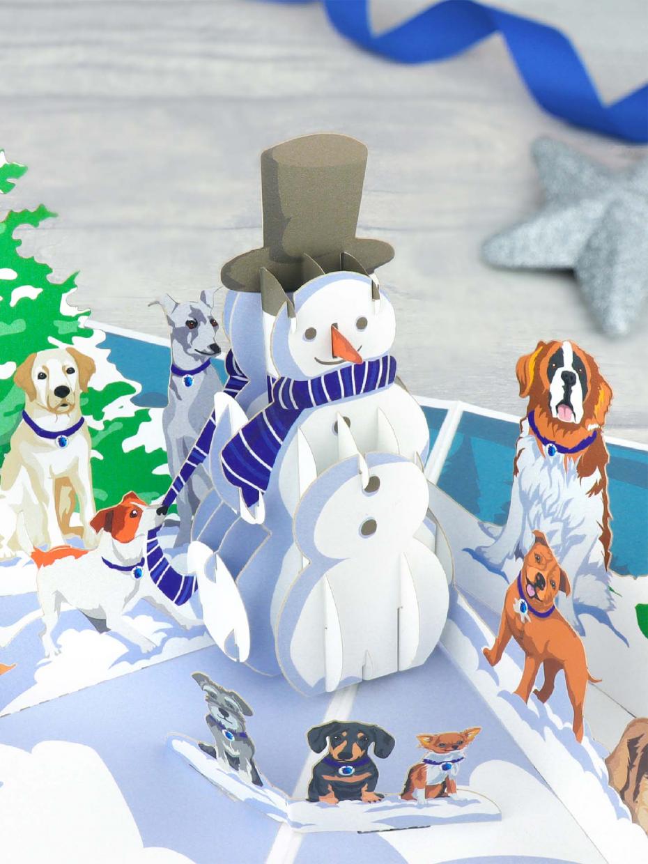 Battersea Dogs Christmas Pop Up Card - Close Up Image
